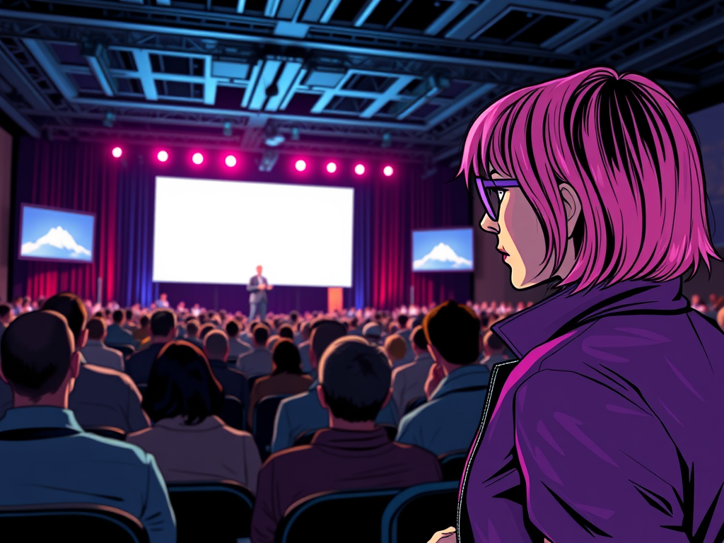 create an image of a conference show the image looking 1