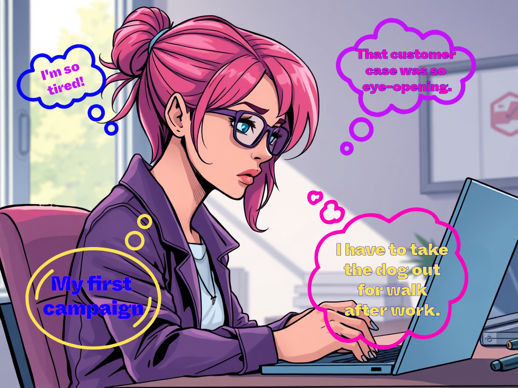 A marketer using her experiences in marketing when creating content and showing how also ederyday life effects the content.